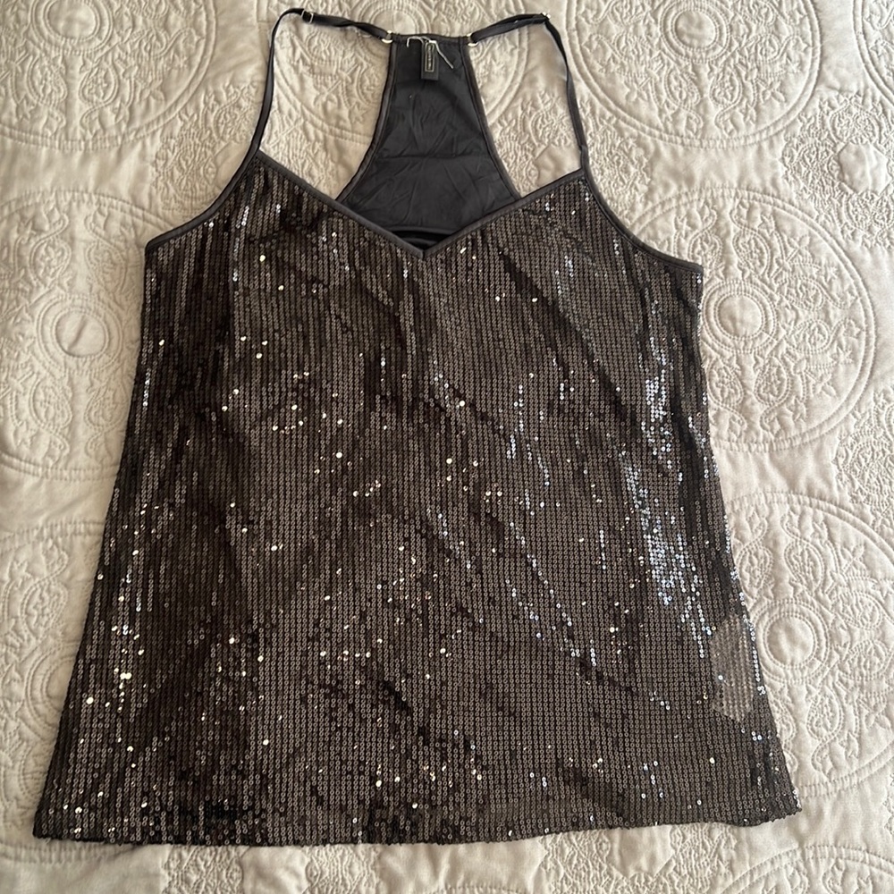 INTIMISSIMI black racerback sequins top Large NWOT